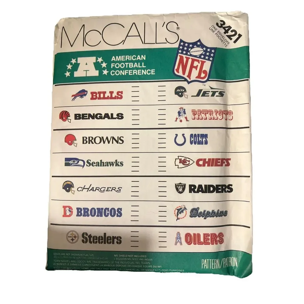 McCall's 3421 Vintage Transfer Pattern American Football Conference Team Logos